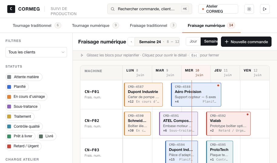 Planning de production Atelys — vue semaine
